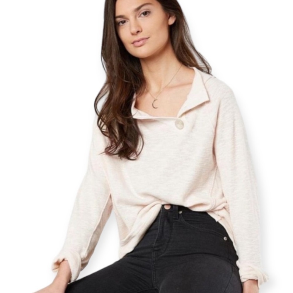 WE The Free Dont Forget Me Cream Button Neck Sweatshirt Top Medium